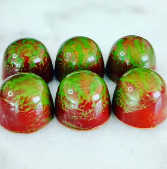 Strawberry jelly with pistachio ganache
